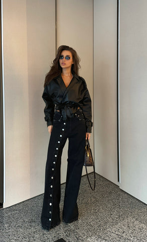Blugi Evazati cu butoni - Kelly black