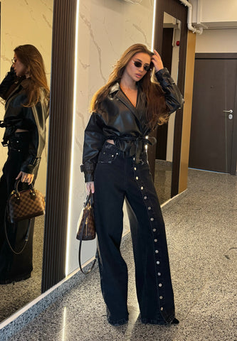 Blugi Evazati cu butoni - Kelly black