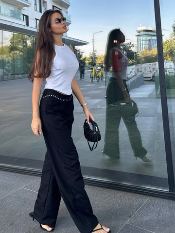 Pantaloni Wide-Leg cu Detalii Metalice- Tracy