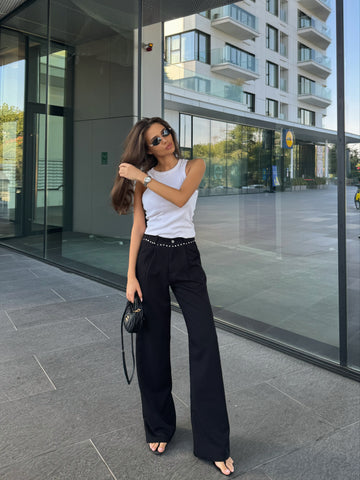 Pantaloni Wide-Leg cu Detalii Metalice- Tracy