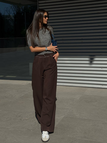 Pantaloni Wide-Leg cu Detalii Metalice- Tracy Brown