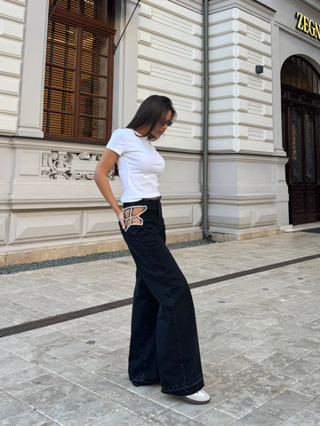 Blugi Wide Leg cu Detalii Strass