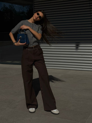 Pantaloni Wide-Leg cu Detalii Metalice- Tracy Brown