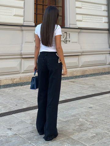 Blugi Wide Leg cu Detalii Strass