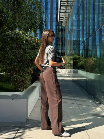 Pantaloni Wide-Leg cu Detalii Metalice- Tracy Brown