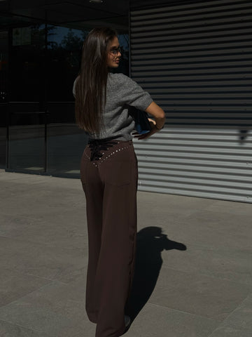 Pantaloni Wide-Leg cu Detalii Metalice- Tracy Brown