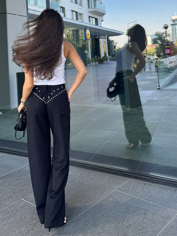 Pantaloni Wide-Leg cu Detalii Metalice- Tracy