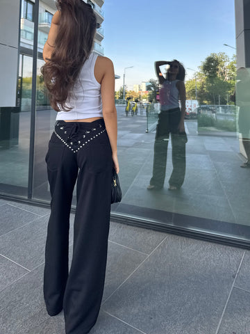 Pantaloni Wide-Leg cu Detalii Metalice- Tracy