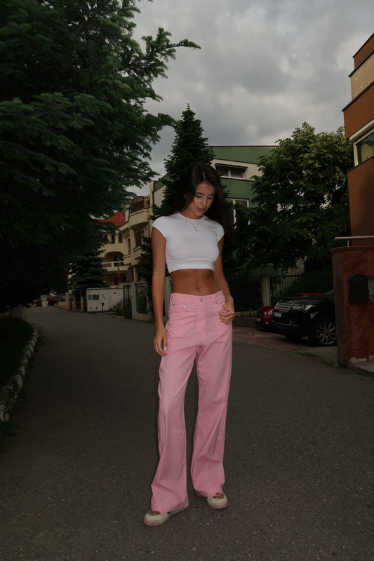 Pantaloni din in Evazati cu siret - Ramona Roz