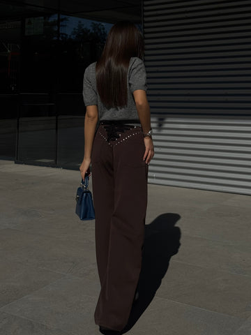 Pantaloni Wide-Leg cu Detalii Metalice- Tracy Brown