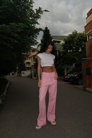 Pantaloni din in Evazati cu siret - Ramona Roz