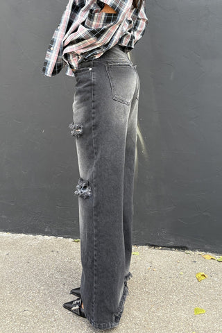 Blugi negrii extra lungi cu rupturi - Kate N
