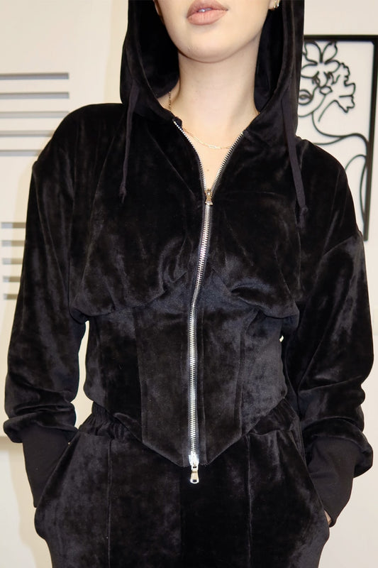 Trening dama din catifea neagra doua piese - model Natalia
