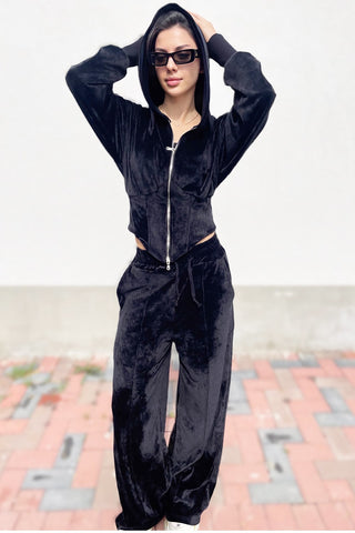 Trening dama din catifea neagra doua piese - model Natalia