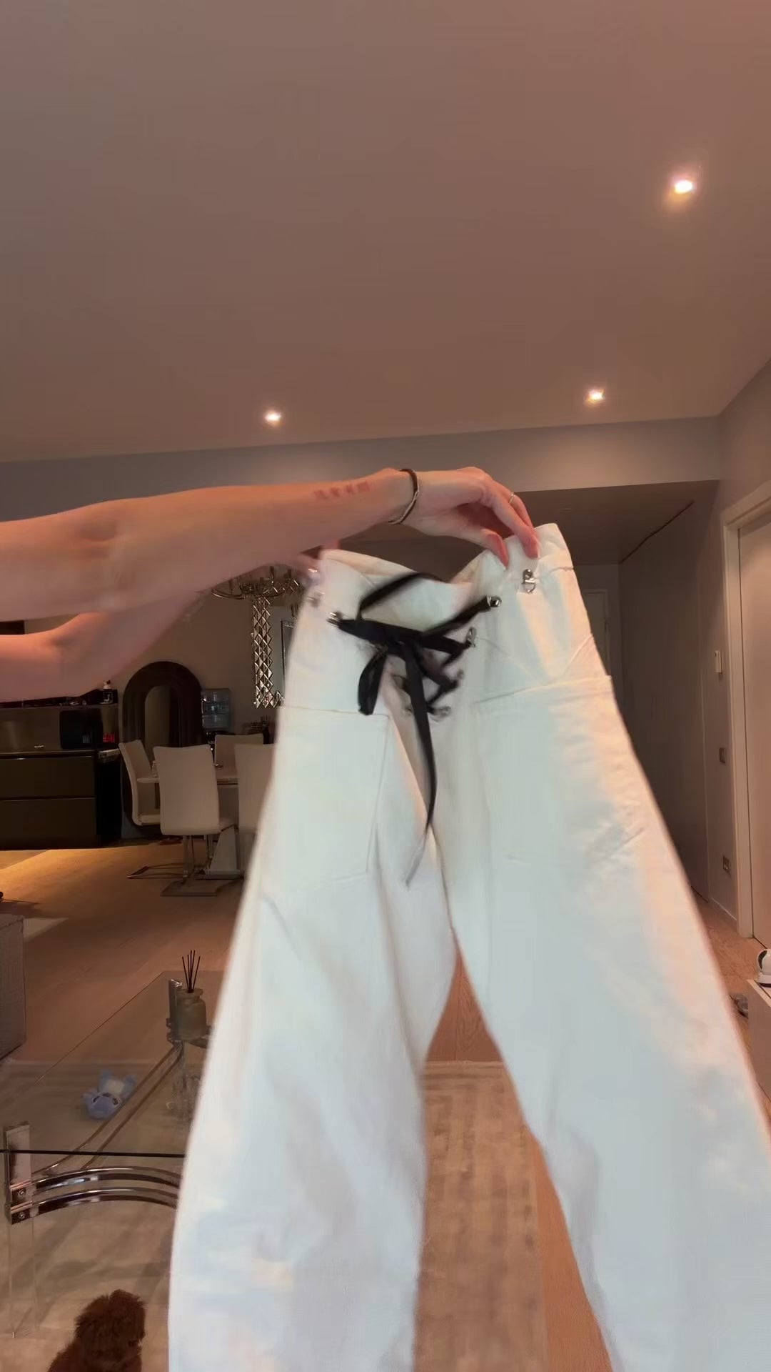 Blugi Evazati cu siret - Ramona Off-White