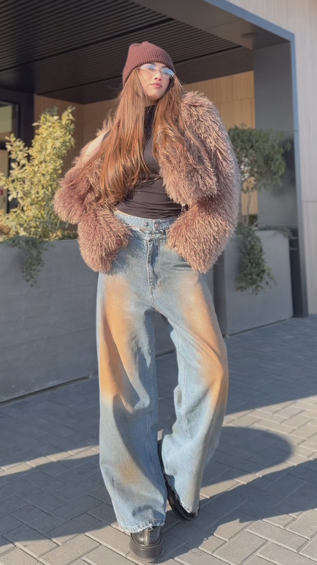 Blugi Evazati cu Talie Dublă - Roza blue