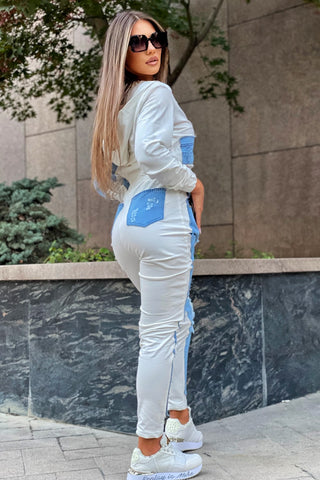 Trening dama cu denim din bumbac doua piese - model Serena off-white