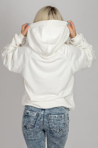 Hanorac dama alb oversized cu gluga - model Sofia