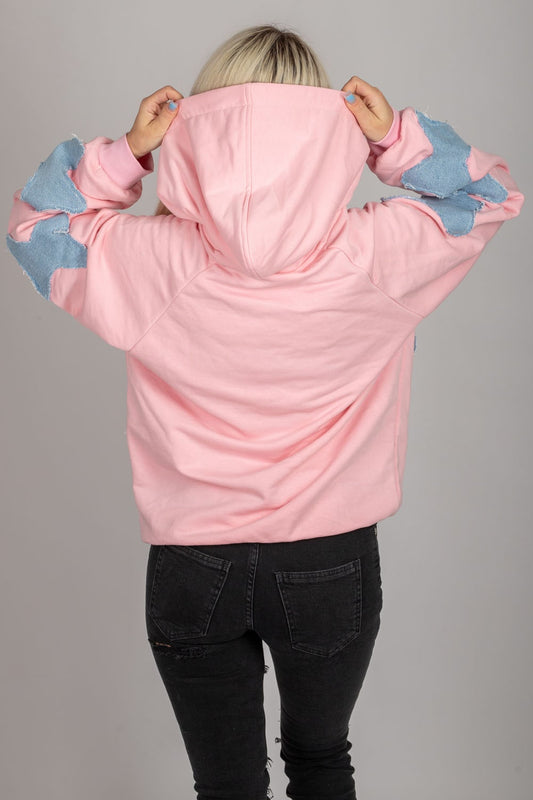 hanorac dama roz oversized cu gluga