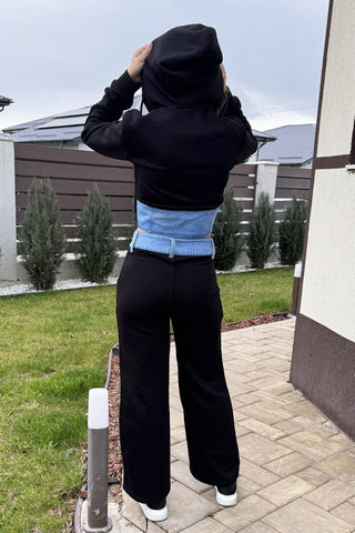 Trening dama negru bumbac cu denim - model Sonia