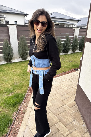 Trening dama negru bumbac cu denim - model Sonia
