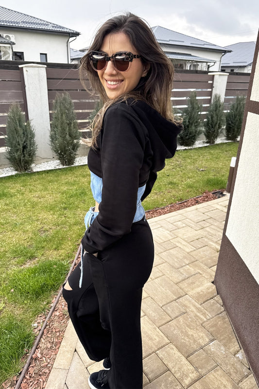Trening dama negru bumbac cu denim - model Sonia