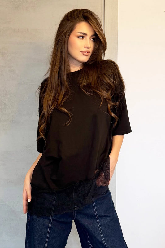 Tricou dama asimetric cu dantela-Luana